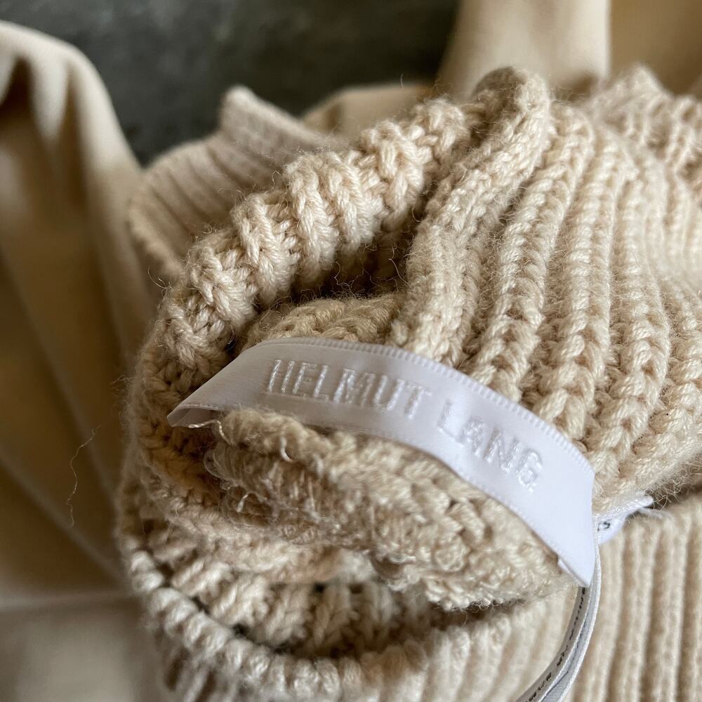 Helmut Lang Oversized Ribbed Knit Turtleneck Sweatshirt Sweater Womens XS Cream - Picture 3 of 10